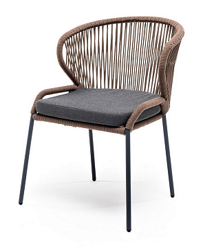 Milan "Милан" стул плетеный из роупа, каркас алюминий серый (RAL7022), роуп коричневый круглый, ткань темно-серая