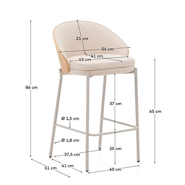 Полубарный стул Eamy бежевая синель, ясеневый шпон и бежевый металл