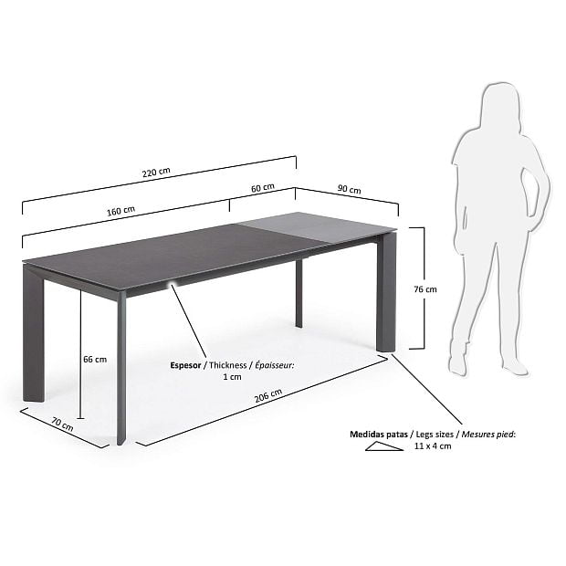 Стол Atta 160 (220) x90 графит керамический