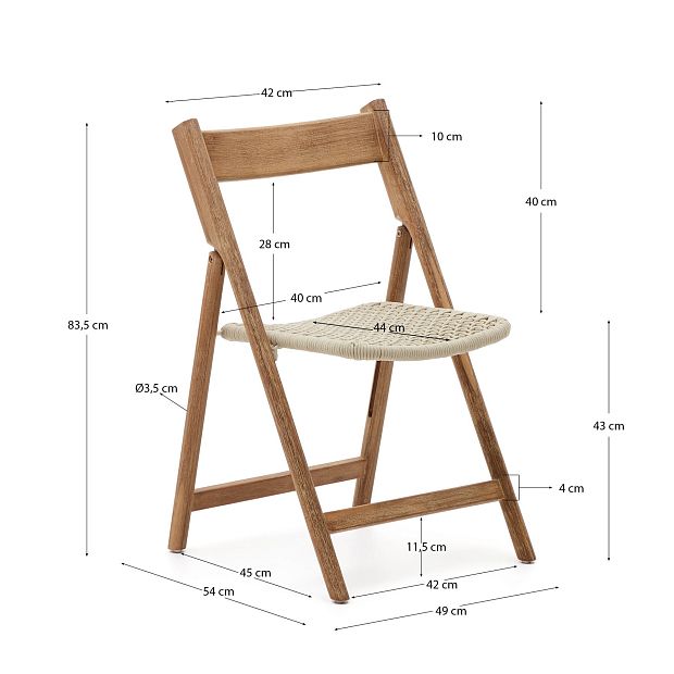 Складной стул Dandara из массива акации со стальной конструкцией и белым шнуром