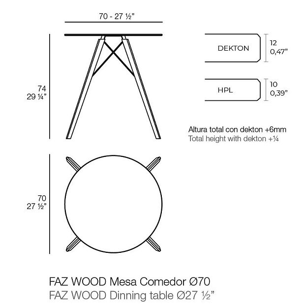 Обеденный стол из дерева Faz ø70x74