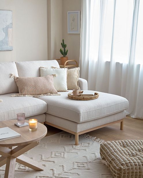 Mihaela 3-местный диван с правым шезлонгом из белого флиса 264 см