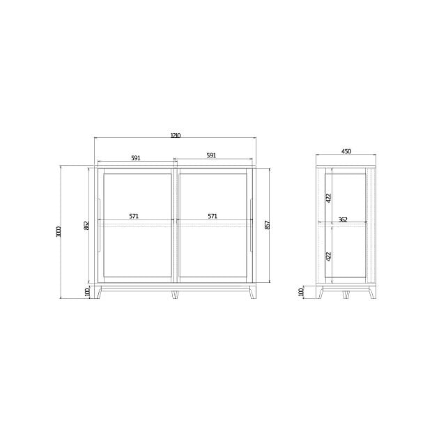 Низкая витрина CS160 Темный дуб, изумруд RAL 6004