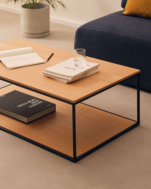 Yoana Журнальный столик из дубового шпона и черного металла 110 x 60 см