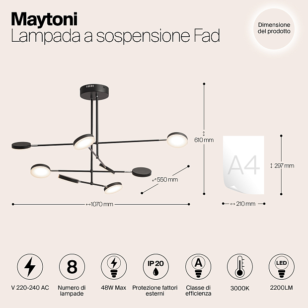 Подвесной светодиодный светильник Maytoni Fad MOD070PL-L48B3K