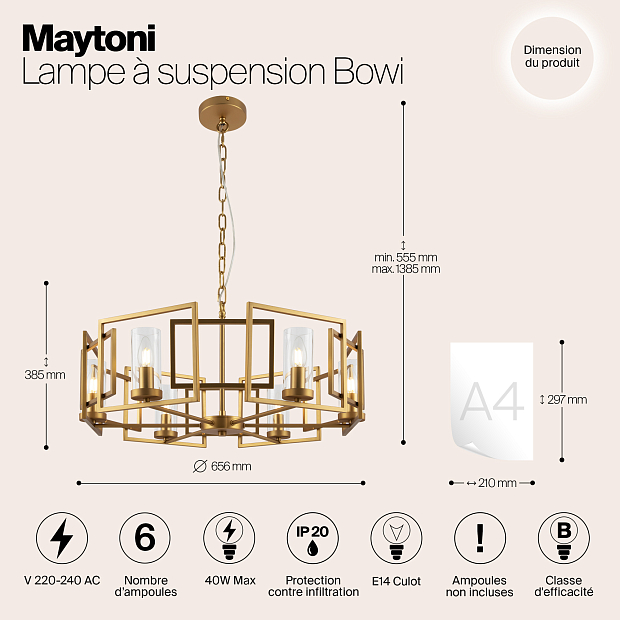 Подвесная люстра Maytoni Bowi H009PL-06G