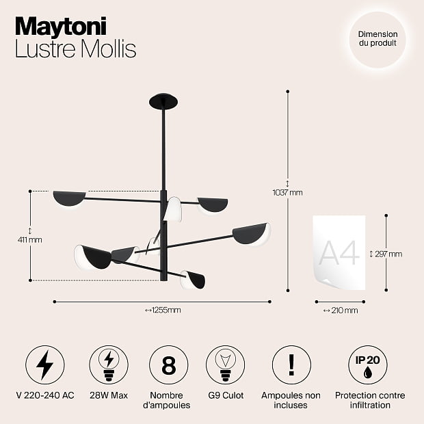 Подвесная люстра Maytoni Technical Mollis MOD126PL-08B