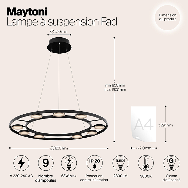 Подвесной светодиодный светильник Maytoni Fad MOD070PL-L63B3K