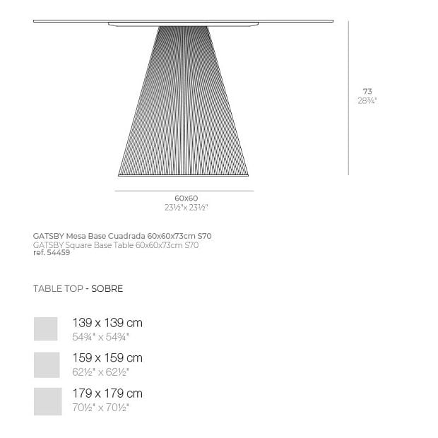 Обеденный стол Gatsby 60x60x73cm s70 (столешница 139,159,179)
