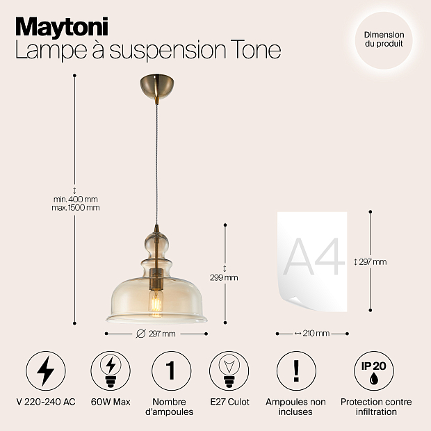 Подвесной светильник Maytoni Tone P001PL-01BZ