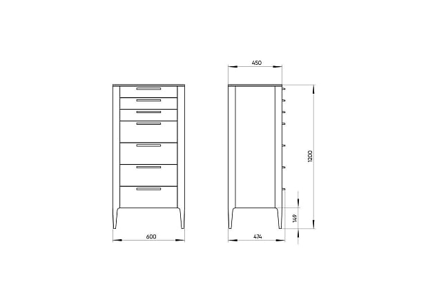 Комод Type oak высокий 7 ящиков (светло-серый)