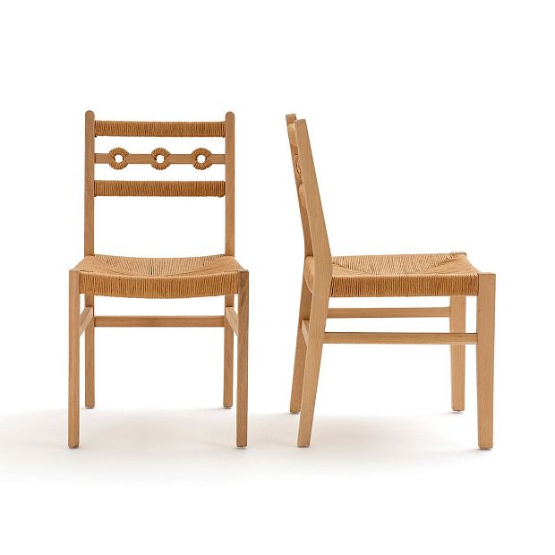 Комплект из стульев из дуба и плетеного материала Menorca каштановый