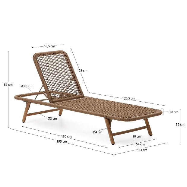 Шезлонг Dandara со стальной конструкцией, бежевым шнуром и ножками из 100% массива акации