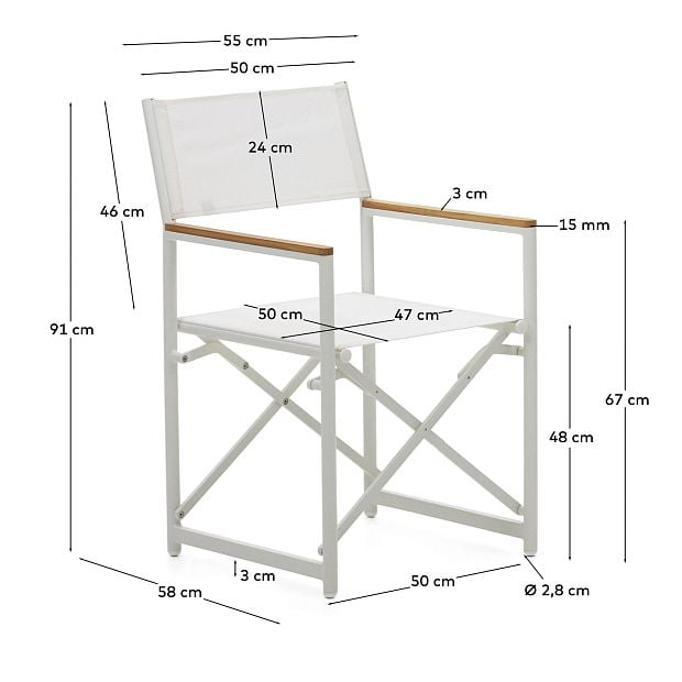 Llado Складной стул из белого алюминия с подлокотниками из массива тика