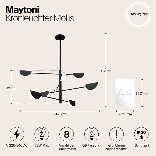 Подвесная люстра Maytoni Technical Mollis MOD126PL-08B