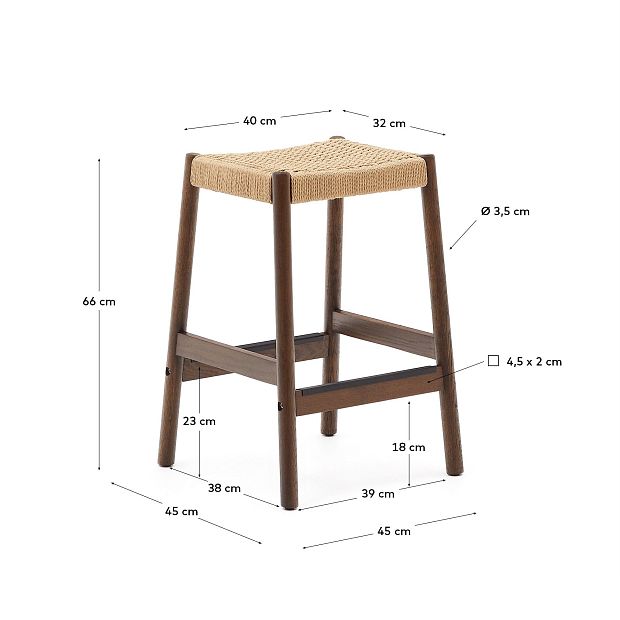 Yalia Табурет из дуба с отделкой под орех и веревочным шнуром, высота 65 см