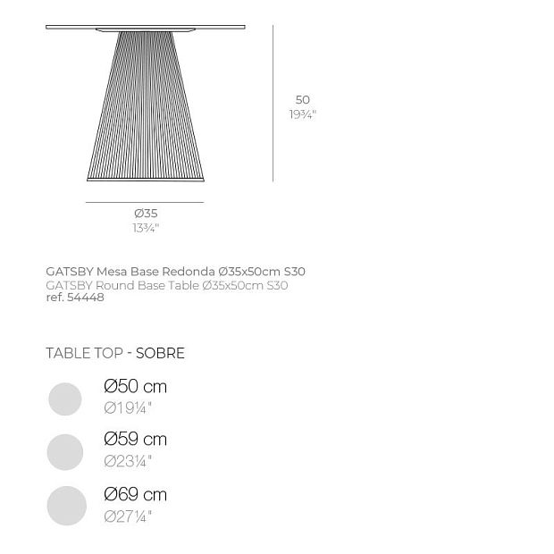 Столик Gatsby база ø35x50cm s30 (столешница ø50,59,69)
