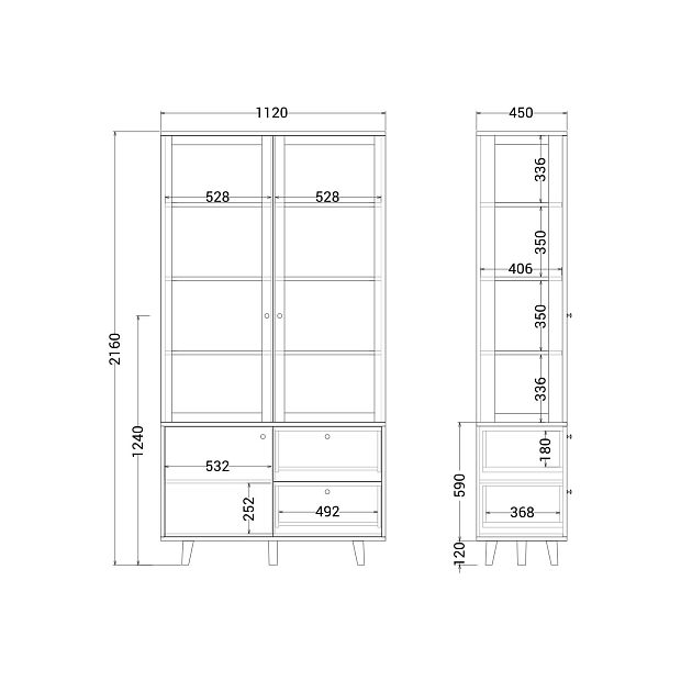 Витрина TW170 Дуб белёный, олово RAL 7046