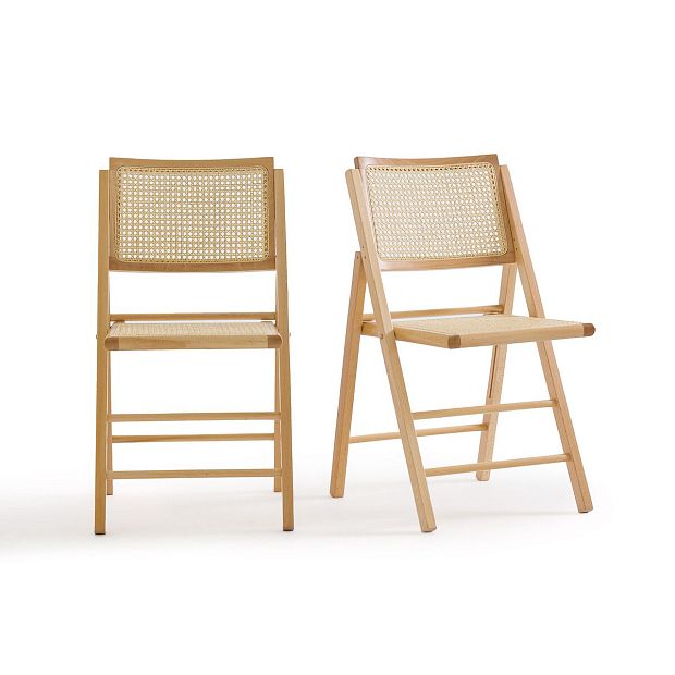 Комплект из двух складных стульев из бука и плетения Rivia бежевый