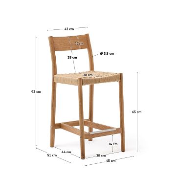 Analy Полубарный стул из массива дуба с натуральной отделкой и сиденьем из веревки 65 см