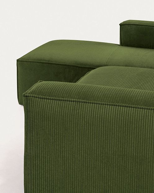 3-местный диван Blok с левым шезлонгом в зеленом толстом вельвете 330 см
