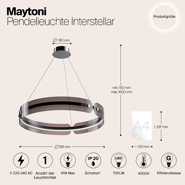 Подвесной светодиодный светильник Maytoni Interstellar MOD309PL-L40GR4K