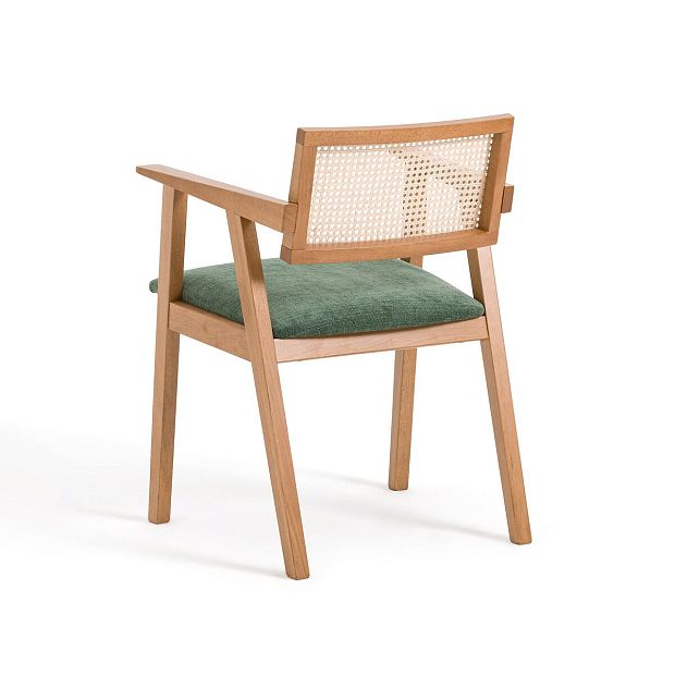 Кресло винтажное из бука и плетения Baldo зеленый