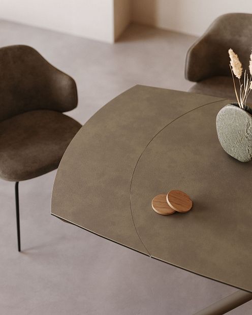 Yodalia Раздвижной стол из керамики и стали с коричневой отделкой 130 (190) x 100 см