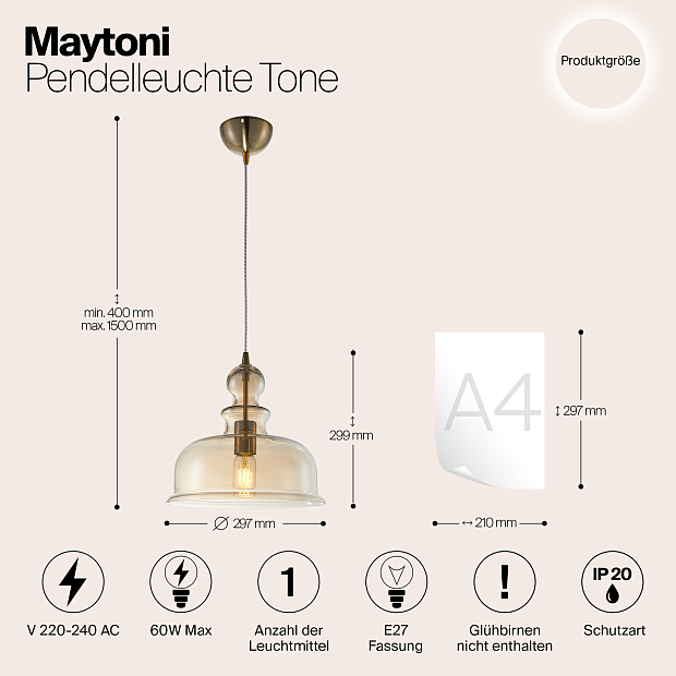 Подвесной светильник Maytoni Tone P001PL-01BZ