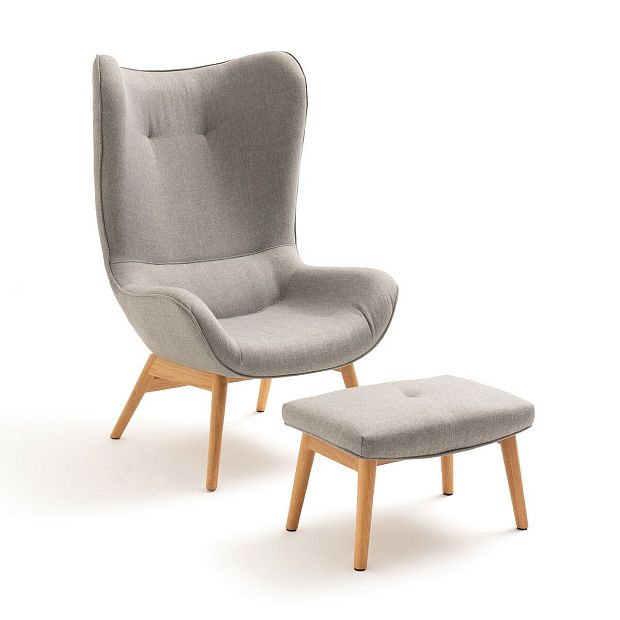 Кресло с загнутыми краями и подставкой для ног Crueso серый