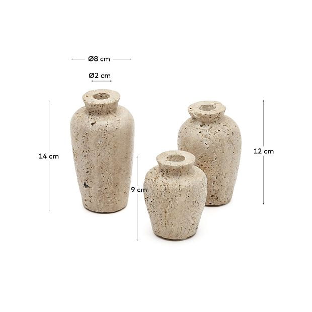 Malch Набор из 3 бежевых ваз из травертина Ø 9 см / Ø 12 см / Ø 14 см