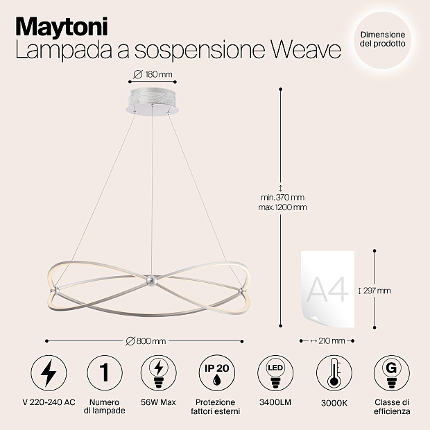 Подвесной светодиодный светильник Maytoni Weave MOD062PL-L56CH3K