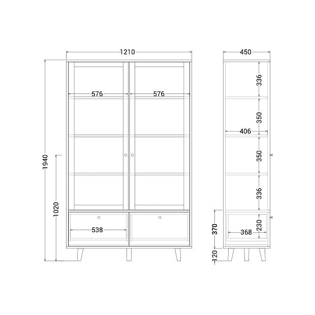 Витрина Twin TW177 Дуб осветлённый, платиновый RAL 7036