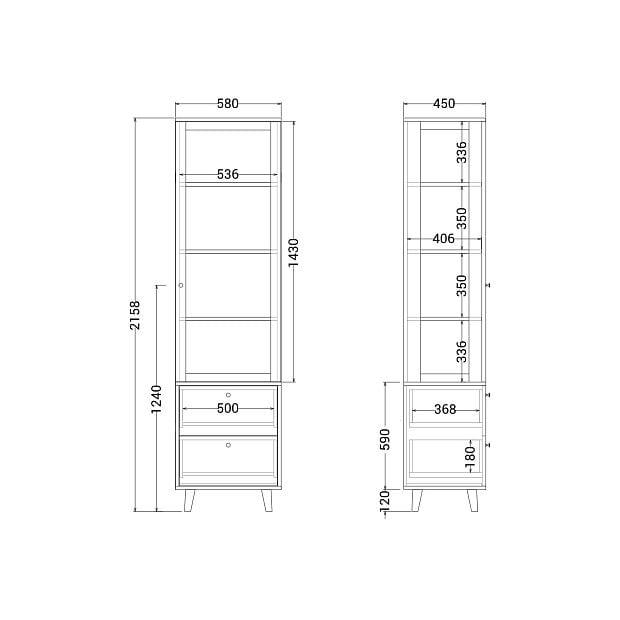 Узкая витрина Twin TW164 Белёный дуб, ваниль RAL 9010