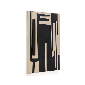 Salmi Абстрактная картина на льне бежевого и черного цвета 100 х 70 см