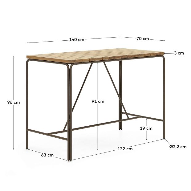 Salguer Барный стол из массива акации и коричневой стали Ø 140 x 70 см