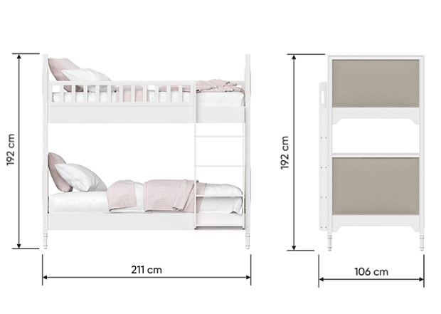 Кровать двухъярусная Elit (белый, серая ткань)