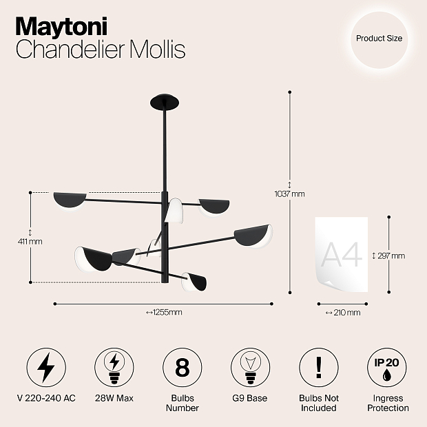 Подвесная люстра Maytoni Technical Mollis MOD126PL-08B