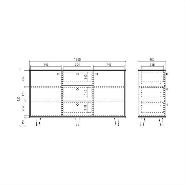 Комод Base BS048 Речной камень RAL 7030, ЛДСП Орех Пацифик табак