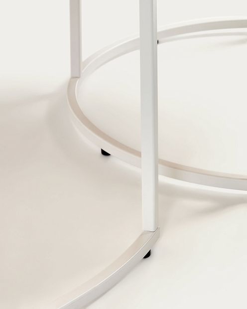 Yoana Набор из 2 приставных столиков из дубового шпона и белого металла Ø 80 см / Ø 50 см