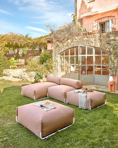 Пуф Square терракотового цвета со спинкой для модульного садового дивана1см