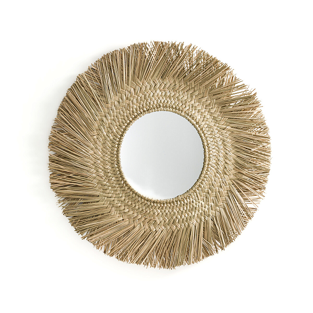 Круглое плетеное зеркало в форме солнца 102 см Loully бежевый