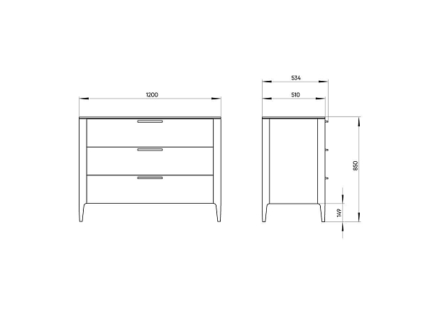 Комод Type oak 3 ящика ширина 120 см (молочный)