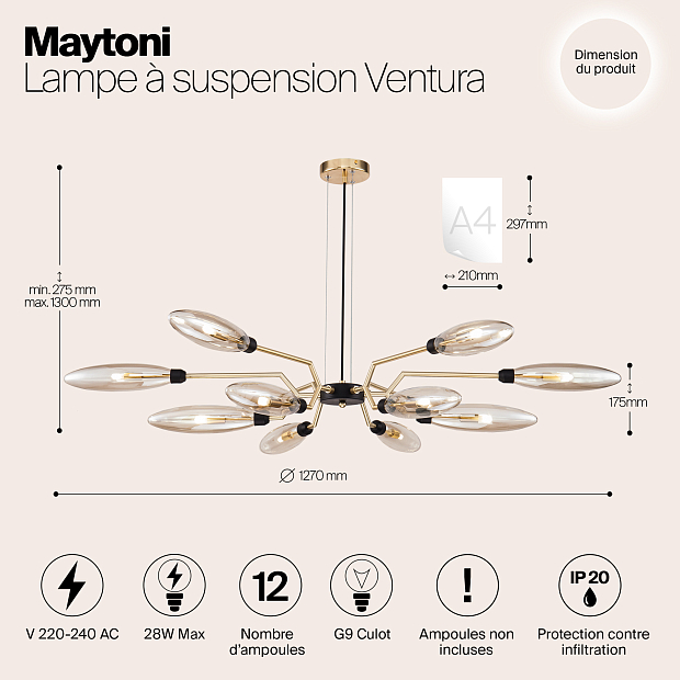 Подвесная люстра Maytoni Ventura MOD012CL-12G