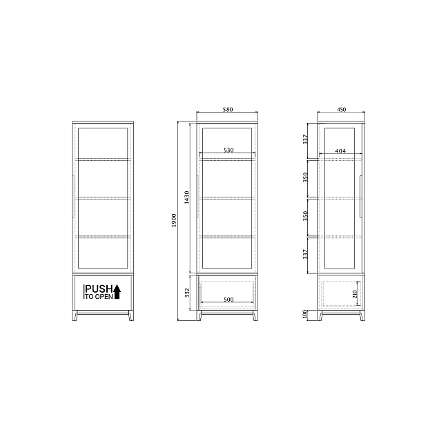 Узкая витрина CS161 Дуб тобакко, хвоя RAL 6009