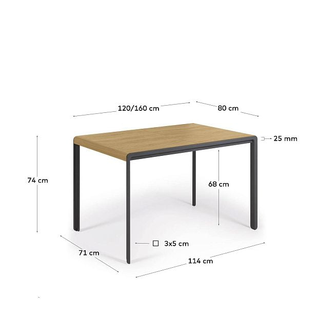 Раздвижной стол Nadyria с дубовым шпоном и стальными ножками120 (160) x 80 cm