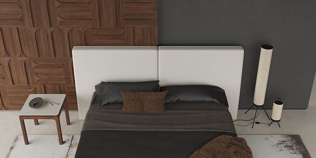 Кровать CALPE отделка шпон ореха F, экокожа PU78, светло-серый