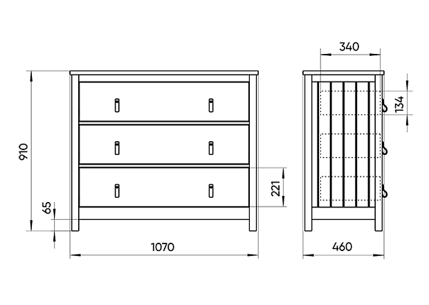 Комод Wood 3 ящика (белый)