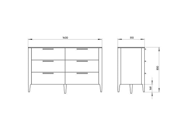 Комод Type oak 6 ящиков ширина 140 см (темно-серый)