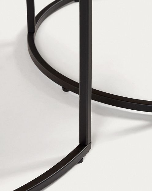 Yoana Набор из 2 приставных столиков из шпона ореха и черным металлом Ø 80 см / Ø 50 см